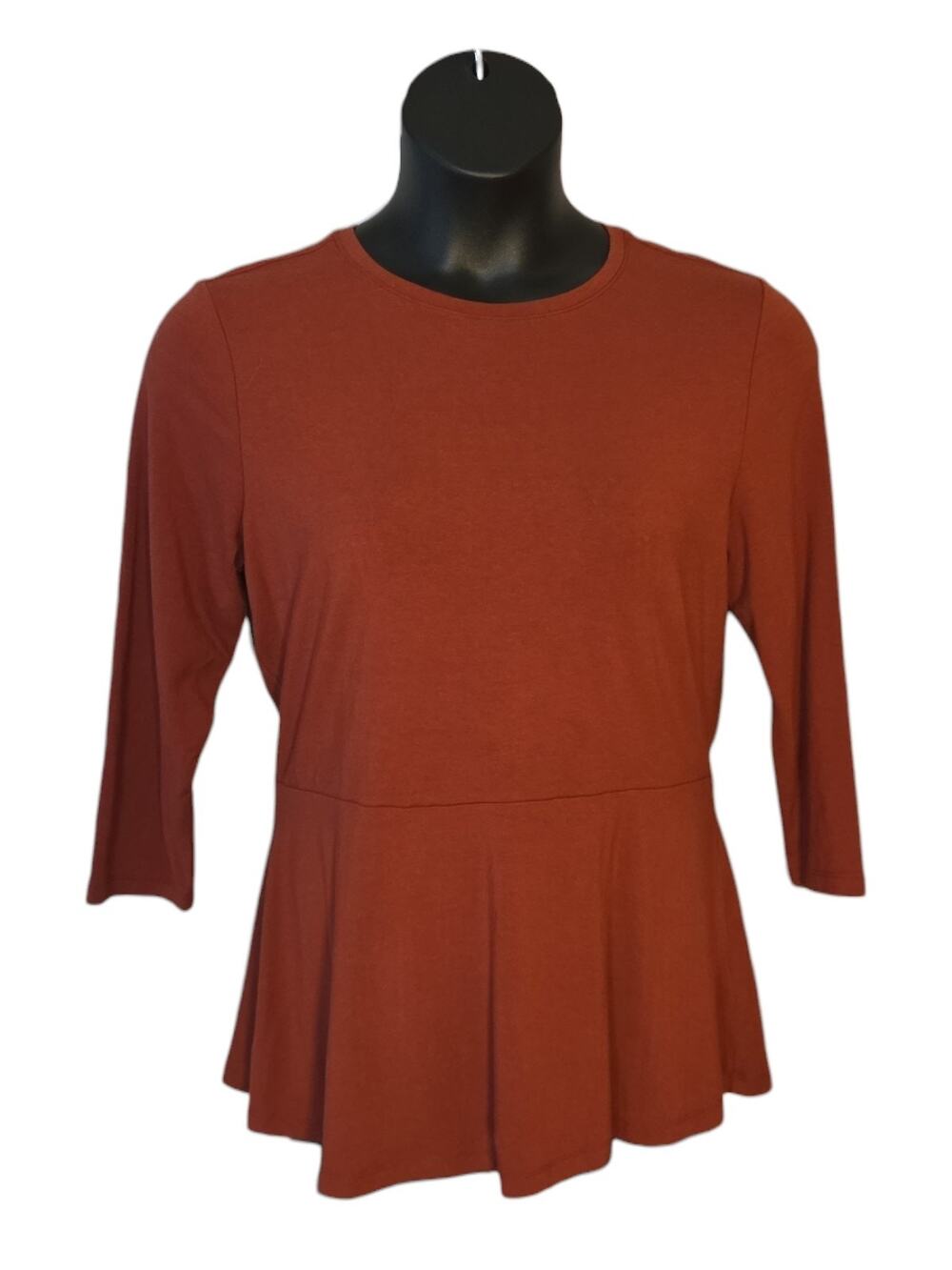 ​Isaac Mizrahi Live! Terracotta Rust Peplum Top 3/4 Sleeve - Size M